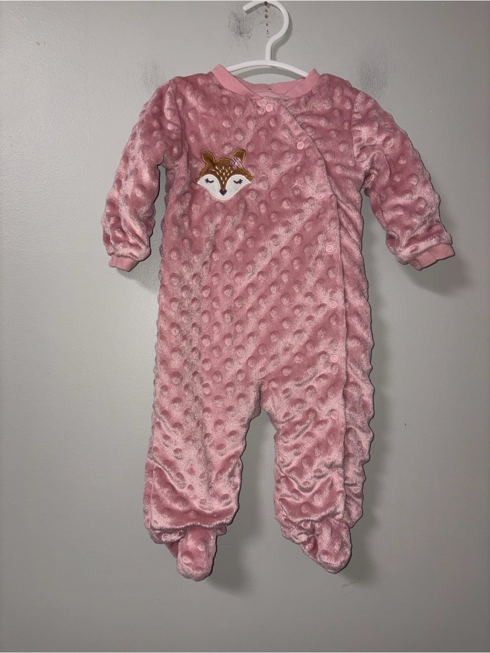 Le Top Bebe Pink Minky Dot Side Snap Footie Sleeper Embroidered Fox Girls 6-9M